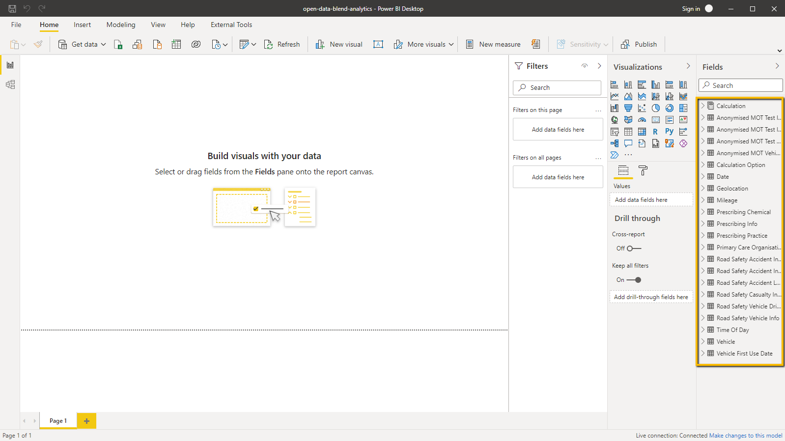 Power BI with Open Data Blend Analytics Before