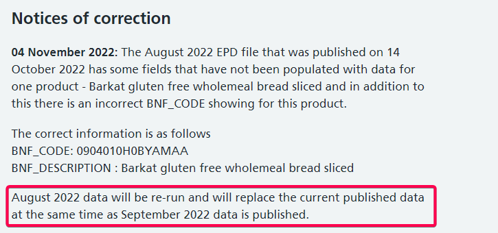 NHSBSA November 2022 Notice of Correction